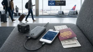 Universal travel adapter and portable power bank for international travel