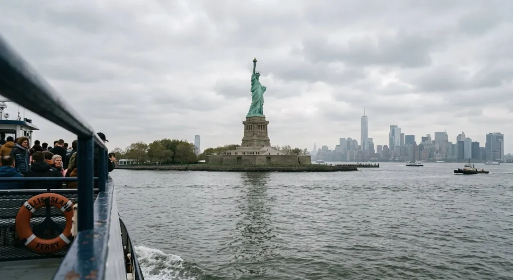 Authentic photograph of the Statue of Liberty taken from the ferry in New York Harbor