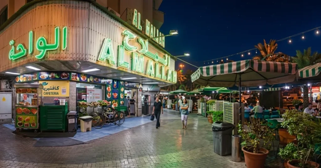 Al Mallah Restaurant Dubai serving famous Lebanese shawarma and street food in a casual cafeteria setting