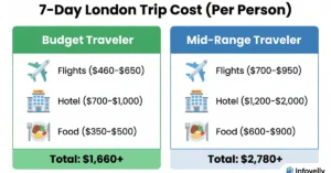 Estimated 7-day London travel budget for US travelers in 2026