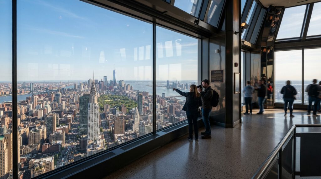 Glass elevator ride to the 102nd floor observatory at Empire State Building